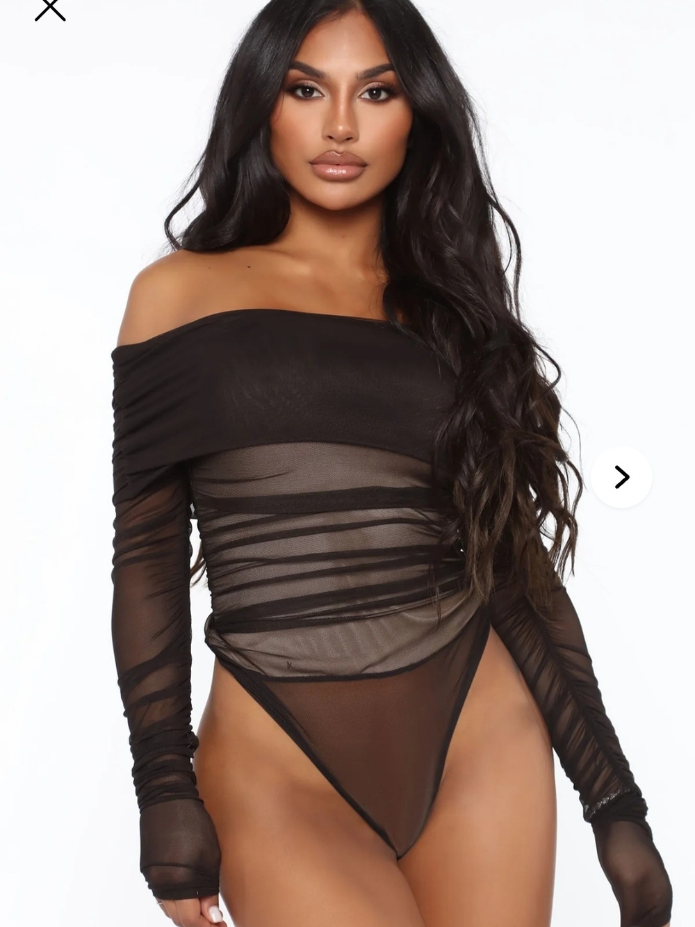 Sheer Off-Shoulder Long Sleeve Bodysuit in Black